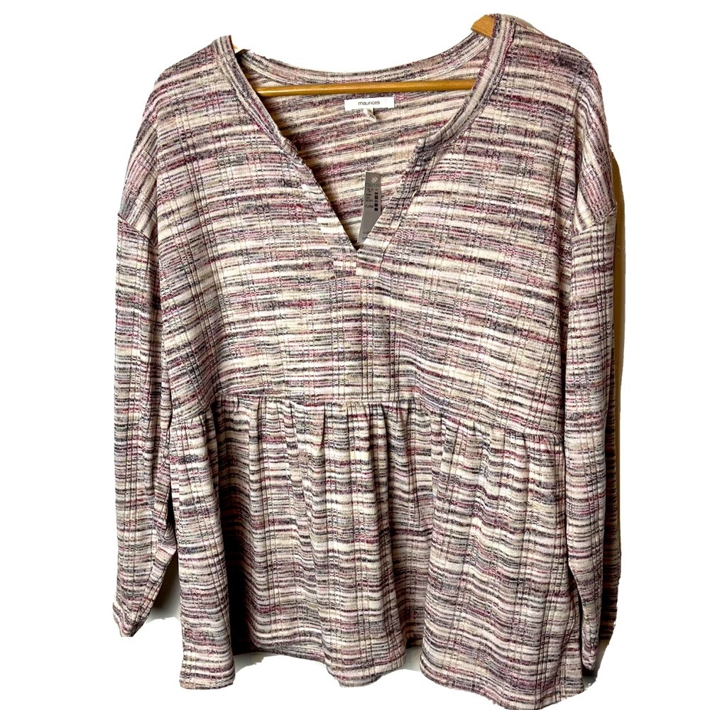 Maurices Spacedye Babydoll Long Sleeve Tee Size XL New NWT Pink Long Sleeve